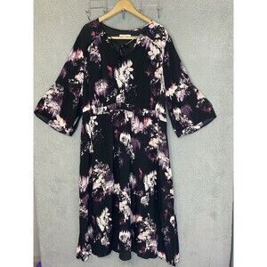 Sejour Dress Whimsy Goth Womens Plus Sz 22W Black Floral Lined Maxi 100% Rayon